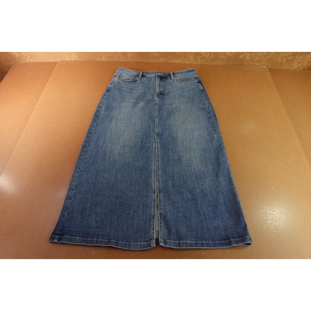 NYDJ Womens Size 10 Medium Wash Stretch Denim High Rise Slit Front Maxi Skirt